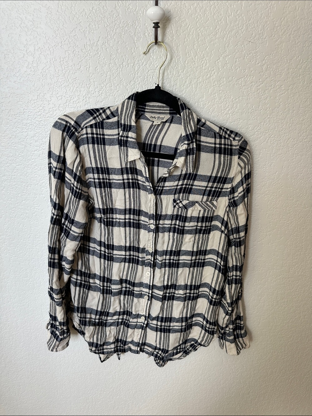 Lucky Brand Black and White Plaid Button-Down Shirt